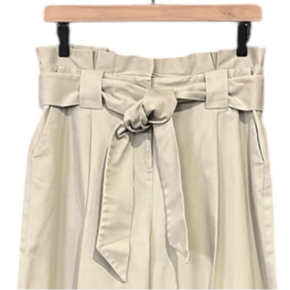 Halogen Paperbag Belted Wide Leg Cropped Pants Beige Women’s Size 8 - Picture 10 of 14